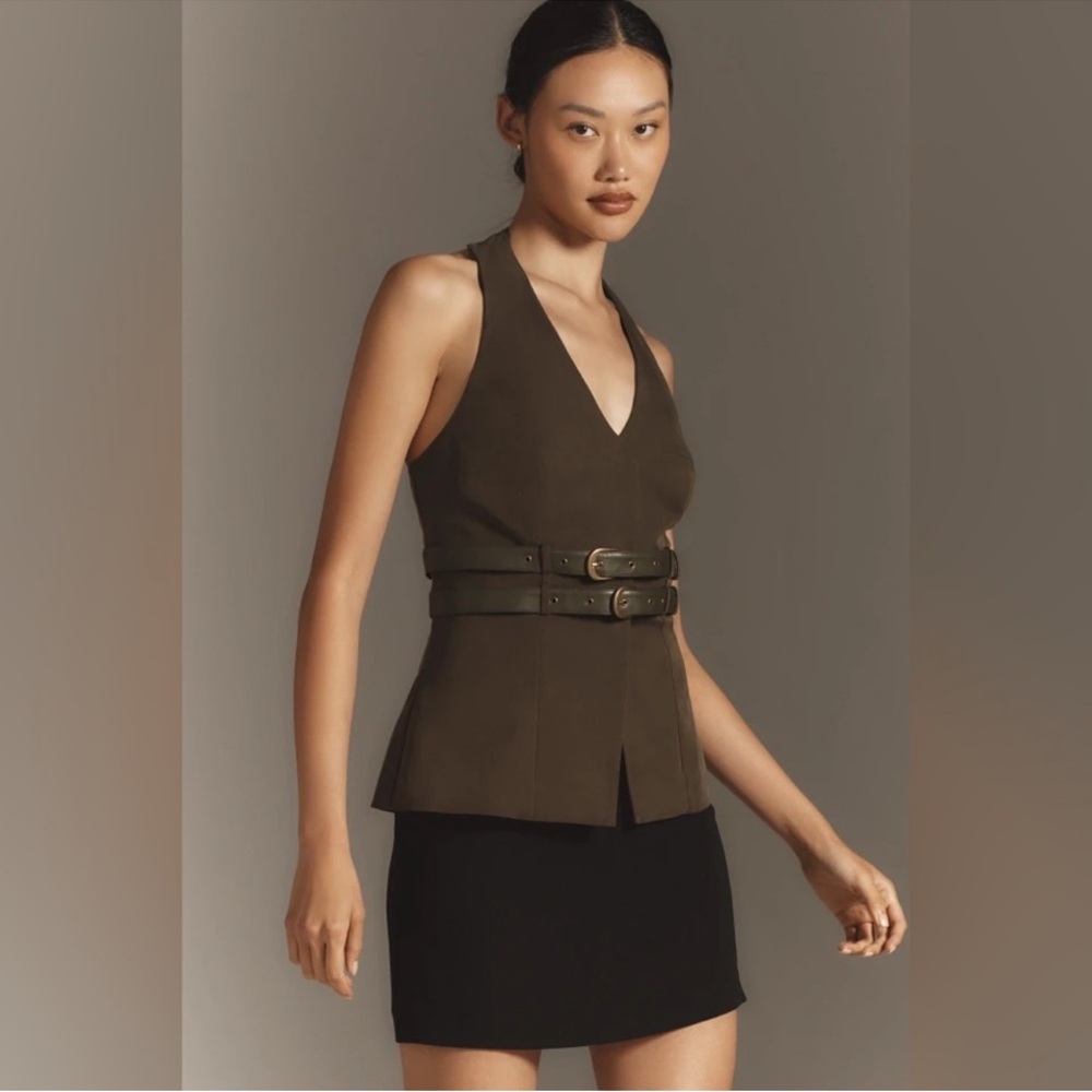 Anthropologie Olive Green Belted Tank Top